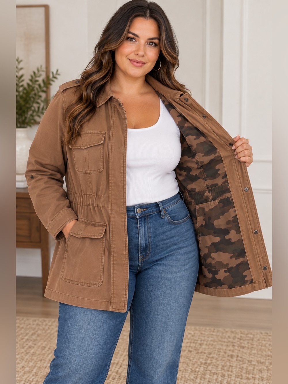 Torrid Brown & Camouflage Military Anorak Jacket Size 1X